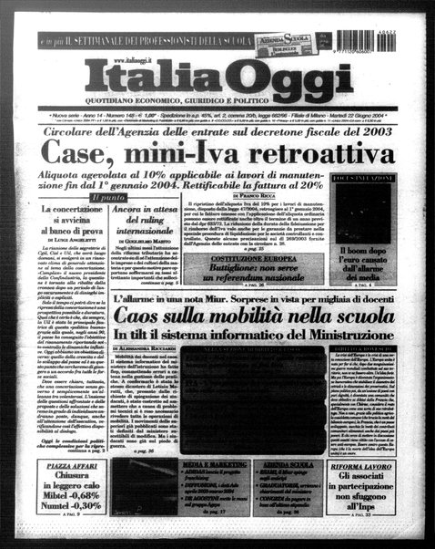 Italia oggi : quotidiano di economia finanza e politica